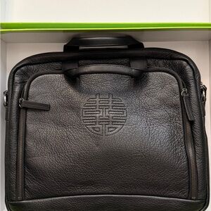 Shanghai Tang Beautiful Black Leather laptop Bag